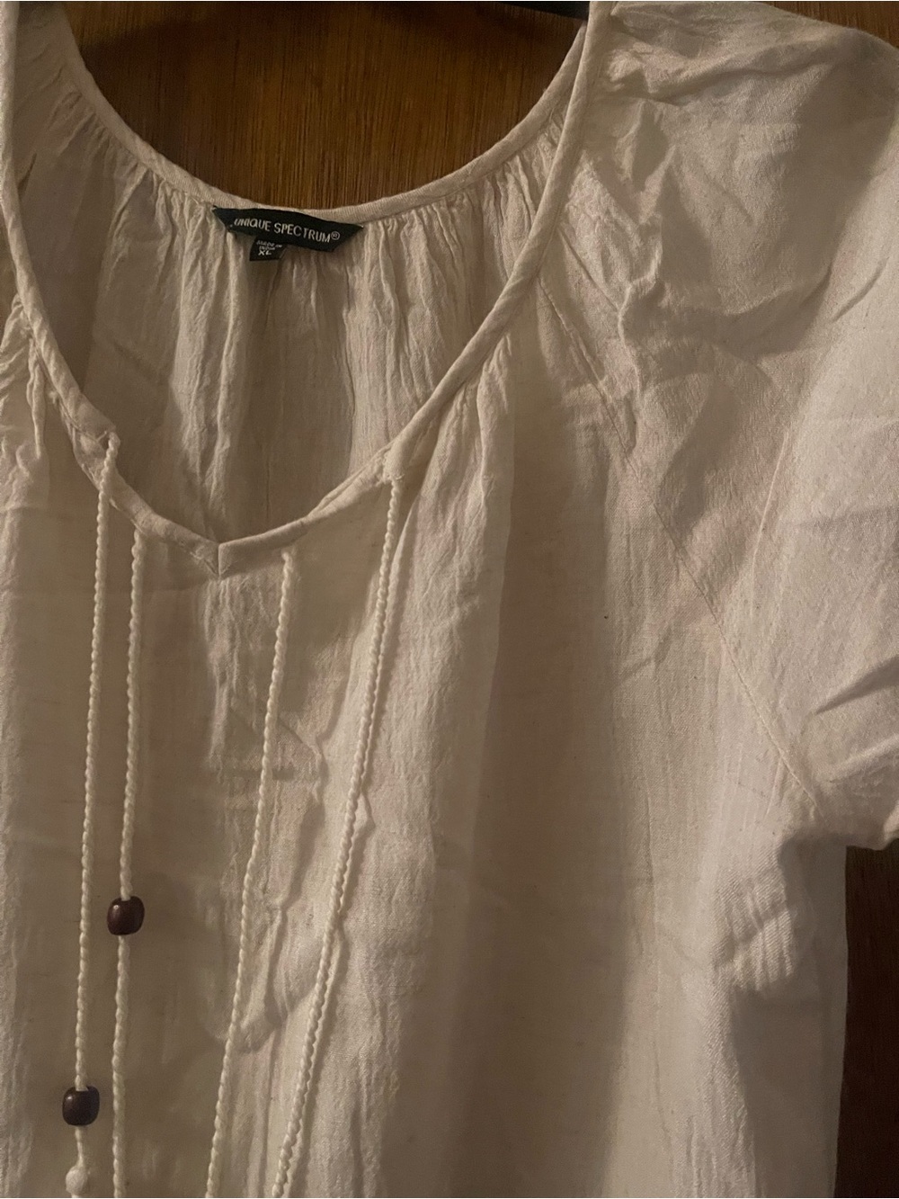 Unique Spectrum Off-White Peasant Tunic with Tassel Ties